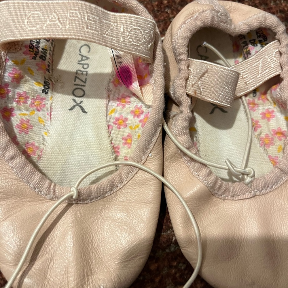 Capezio Pink Ballet Shoes with Floral Interior and Elastic Strap